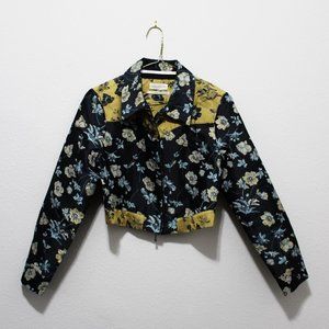 Flower Jacquard Contrast Western Trucker Jacket